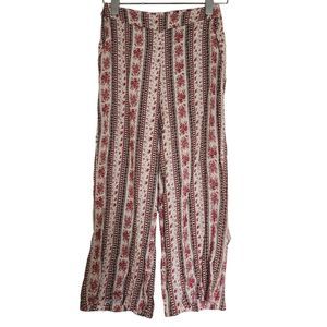 Boho Floral Cropped Ankle Pants Flowy Straight Leg Women's Size Small